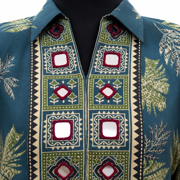 Teal Mirror-Work Printed kurti
