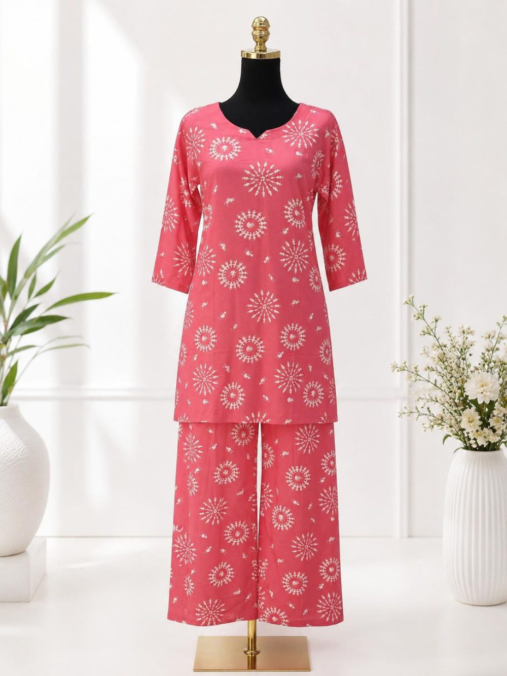 Coral Pink Printed Co-ord Set
