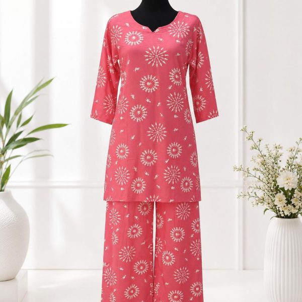 Coral Pink Printed Co-ord Set