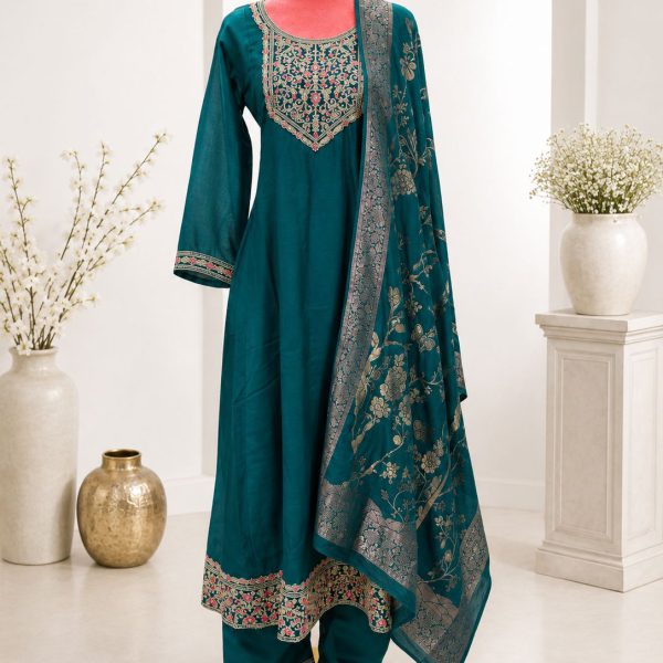 Teal Embroidered 3-Piece Suit