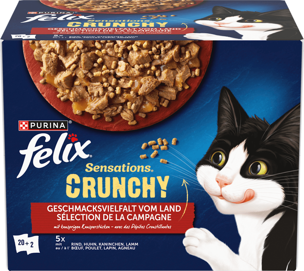 Wet food cats, crunchy flavor variety from land, multipack (20x85g + 2x40g), 1.78 kg