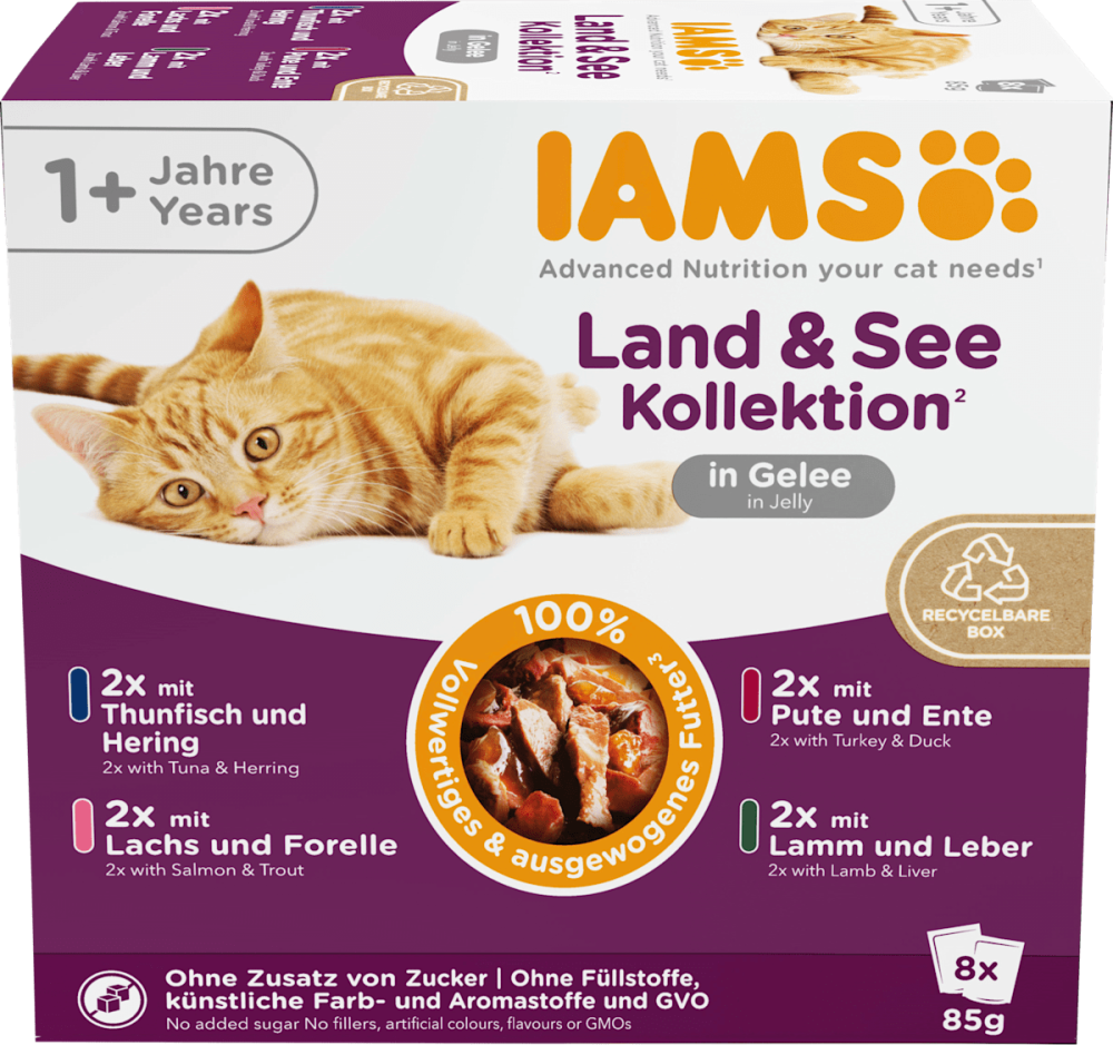 Wet Food Cat Land & Sea Collection in Jelly Multipack (8x85 g), 680 g