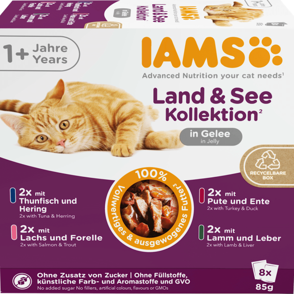 Wet Food Cat Land & Sea Collection in Jelly Multipack (8x85 g), 680 g