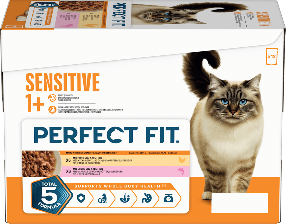 Wet food cat with chicken & salmon, sensitive multipack (12x85 g), 1.02 kg