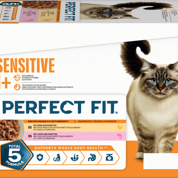 Wet food cat with chicken & salmon, sensitive multipack (12x85 g), 1.02 kg