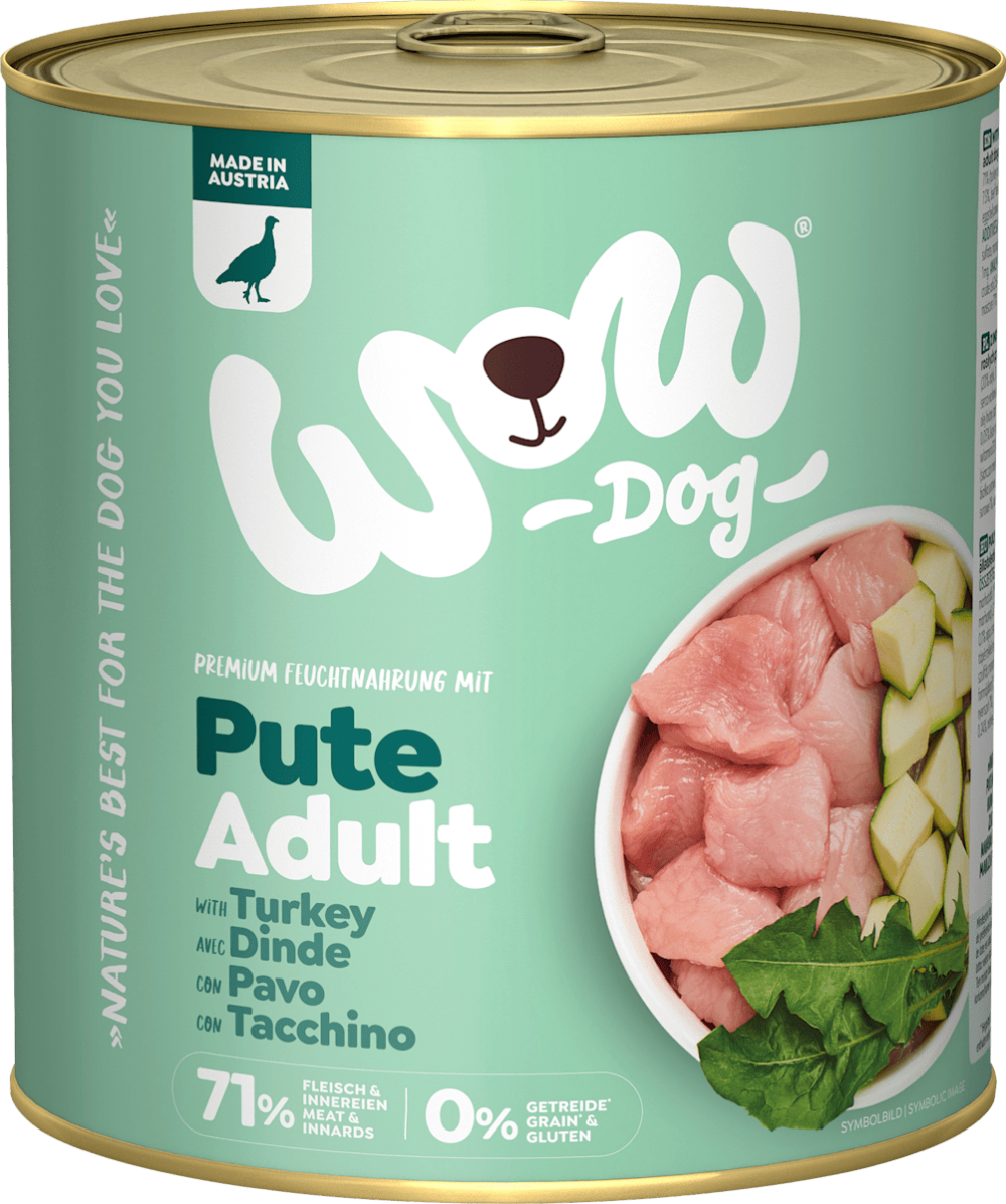 Wet food dog with turkey, zucchini & dandelion, adult, 800 g